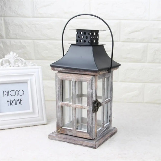 Windproof Lantern Wooden Retro Nordic Hanging