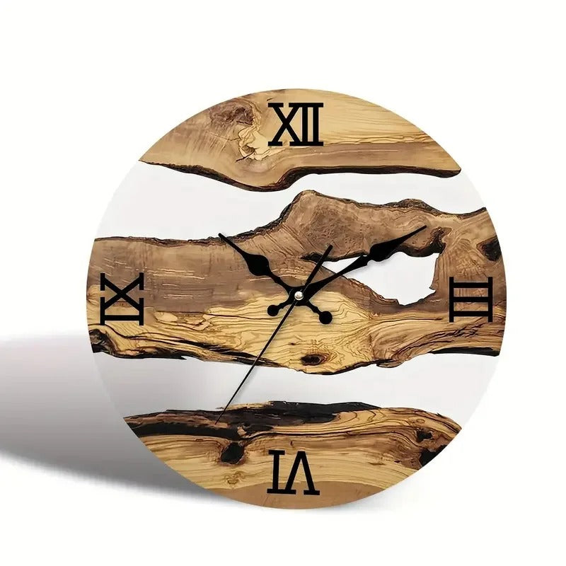 Olive Wood Clock Tempered Glass Transparent Clock