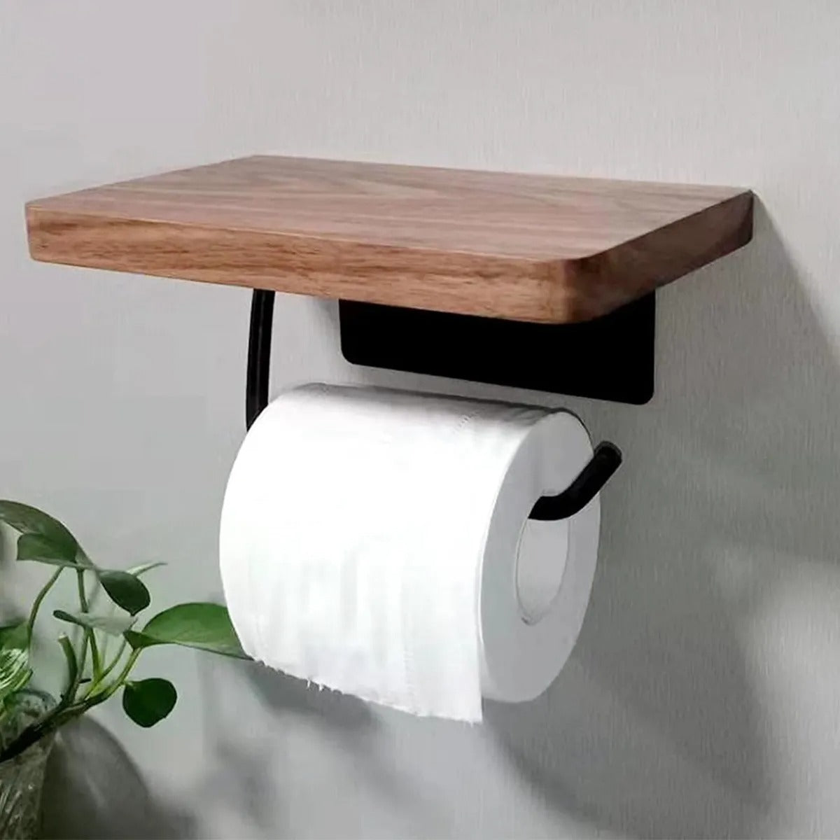 Toilet Paper Holder with Natural Walnut Wooden