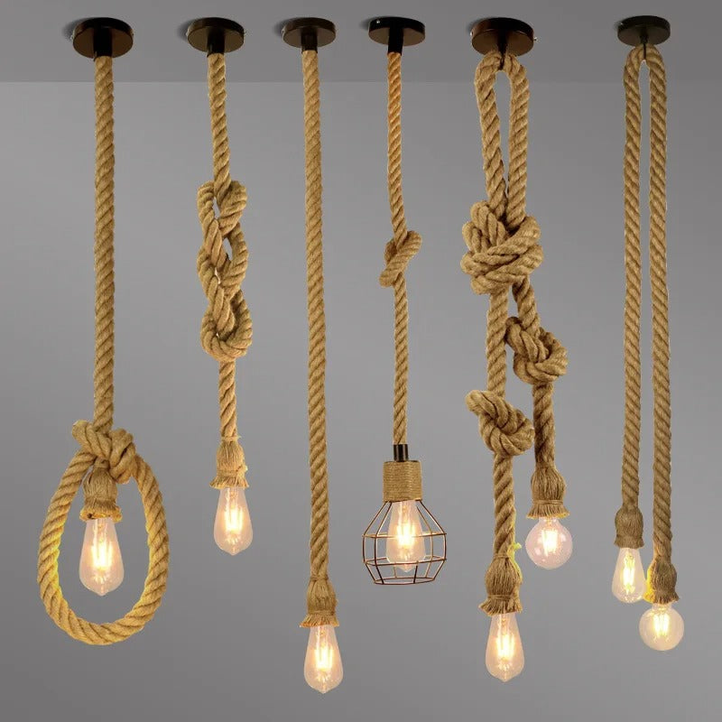 Retro Vintage Hemp Rope Pendant Light American Industrial Hanging Lamps