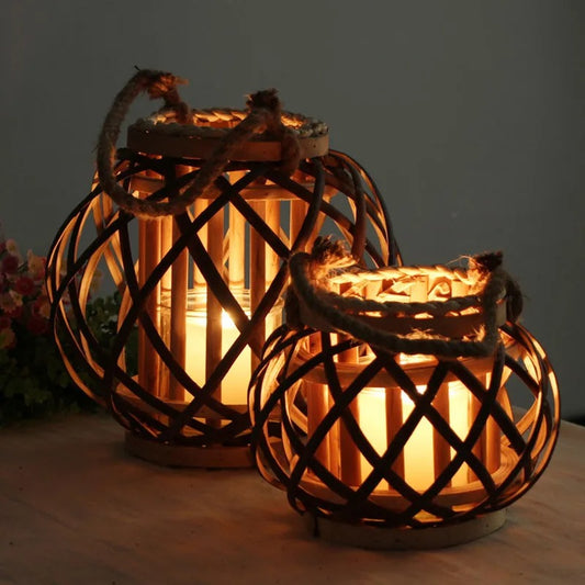 Wicker Lantern Electronic Candle Holder