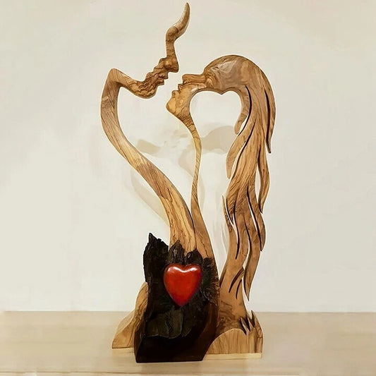 Love Eternal Wood Ornaments Wooden-Heart Desktop Sculpture