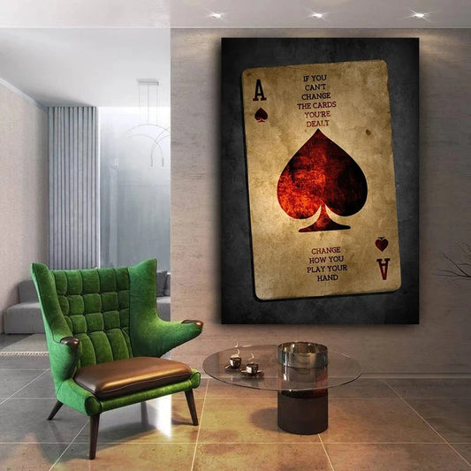 Vintage Poker Ace of Spades Cards Letter Quotes Canvas Painting Poster