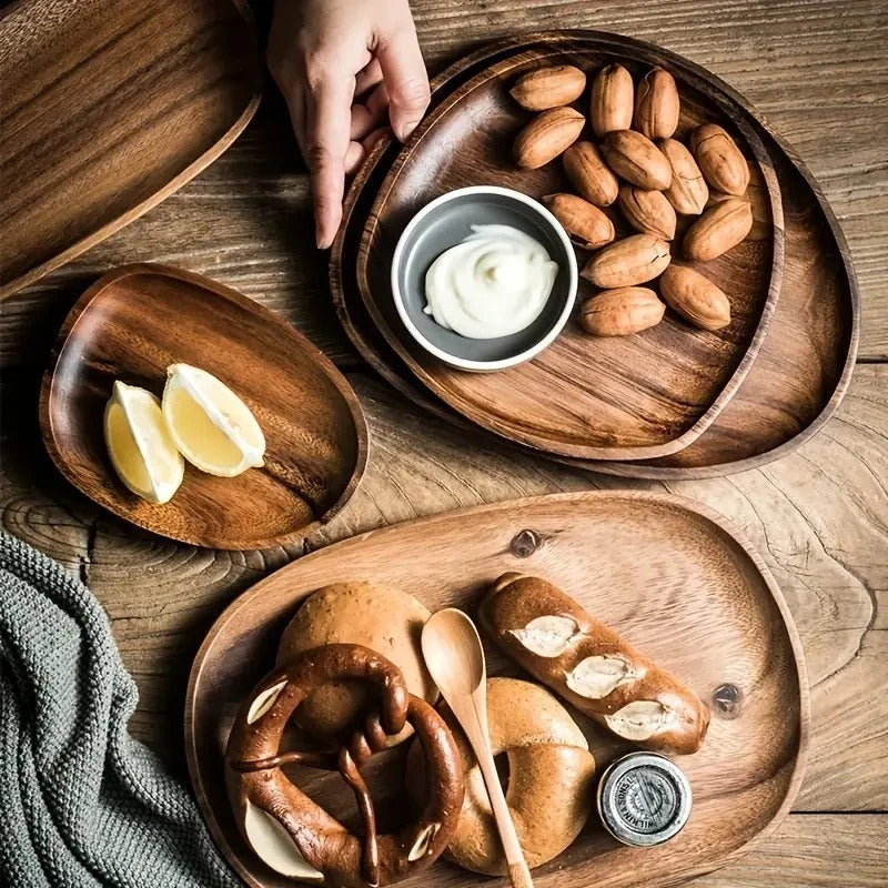 Solid Wood Dinner Plates Irregular Oval Serving Tray