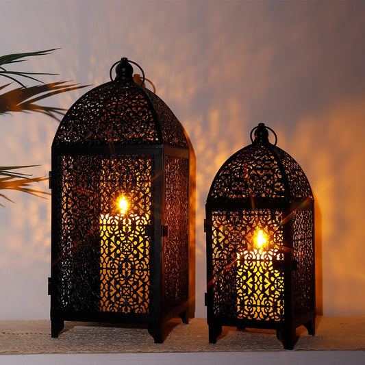 2Pcs Metal Candle Holder Black Candle Lantern