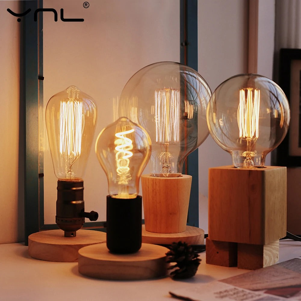 Modern Wood Table Lamp Retro E27 Desktop Decorative Light