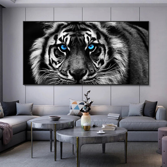 Modern Prints Canvas Art Black and White Tiger Head Painting Wall Art Poster