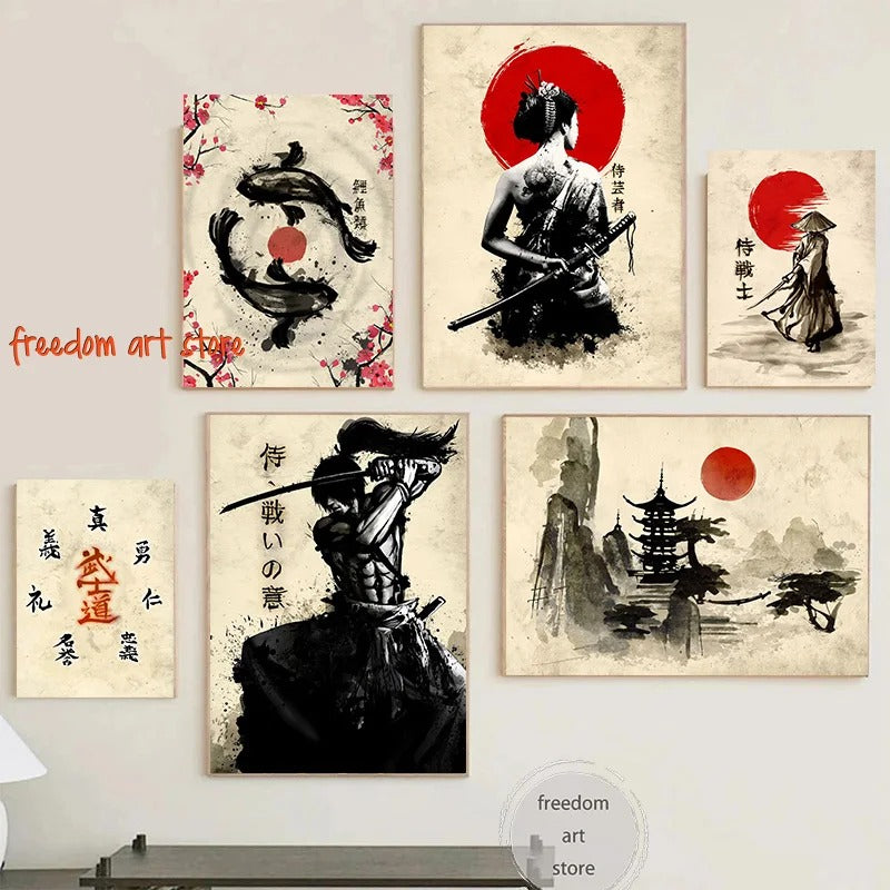 Japanese Geisha Samurai Print Picture