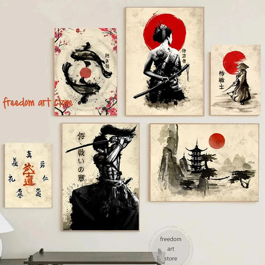 Japanese Geisha Samurai Print Picture