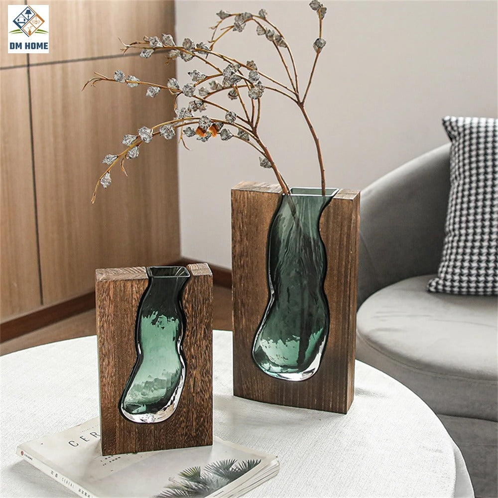 Luxury Nordic Wooden Flower Glass Vase