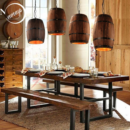 Loft Natural Wooden Wine Barrel Pendant Lights