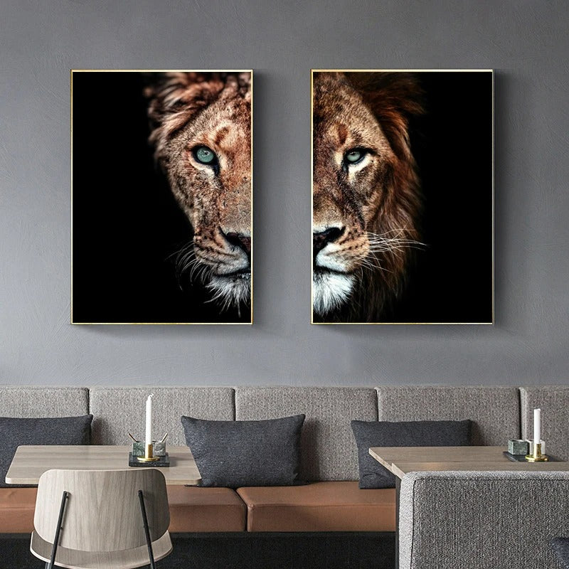 Canvas Paintings On The Wall Art Modern Male lion and lioness Decorative Posters