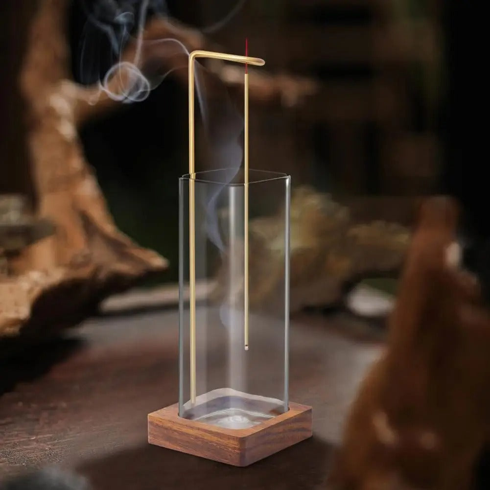 Modern Incense Burner With Glass Ash Catcher