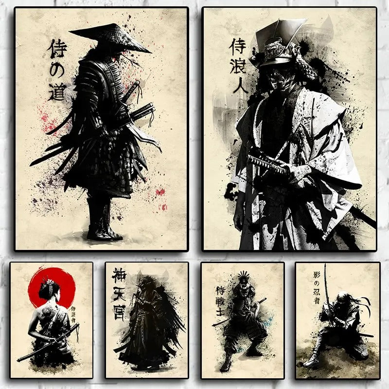 80s Retro Samurai Zen Bushido Painting Poster