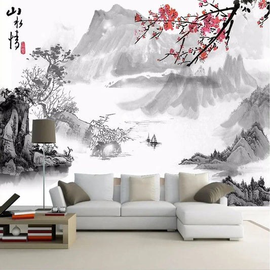 Custom Mural Wallpaper Chinese Style Landscape Ink Painting Fresco Backgroung