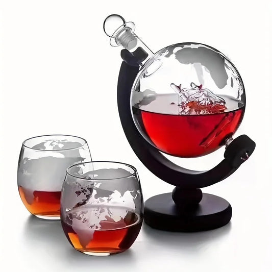 Globe Decanter Set with Lead-free Carafe Exquisite Wood-stand