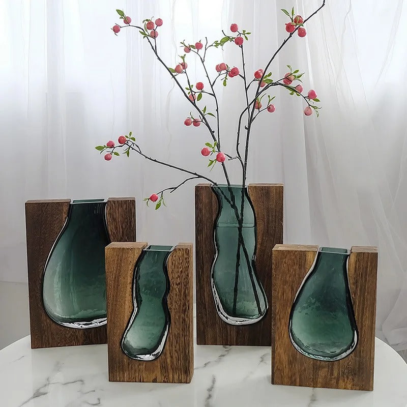 Luxury Nordic Wooden Flower Glass Vase