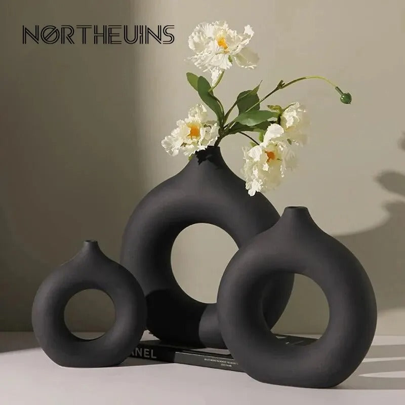 Eramic Nordic Donut Hollow Flower Vase