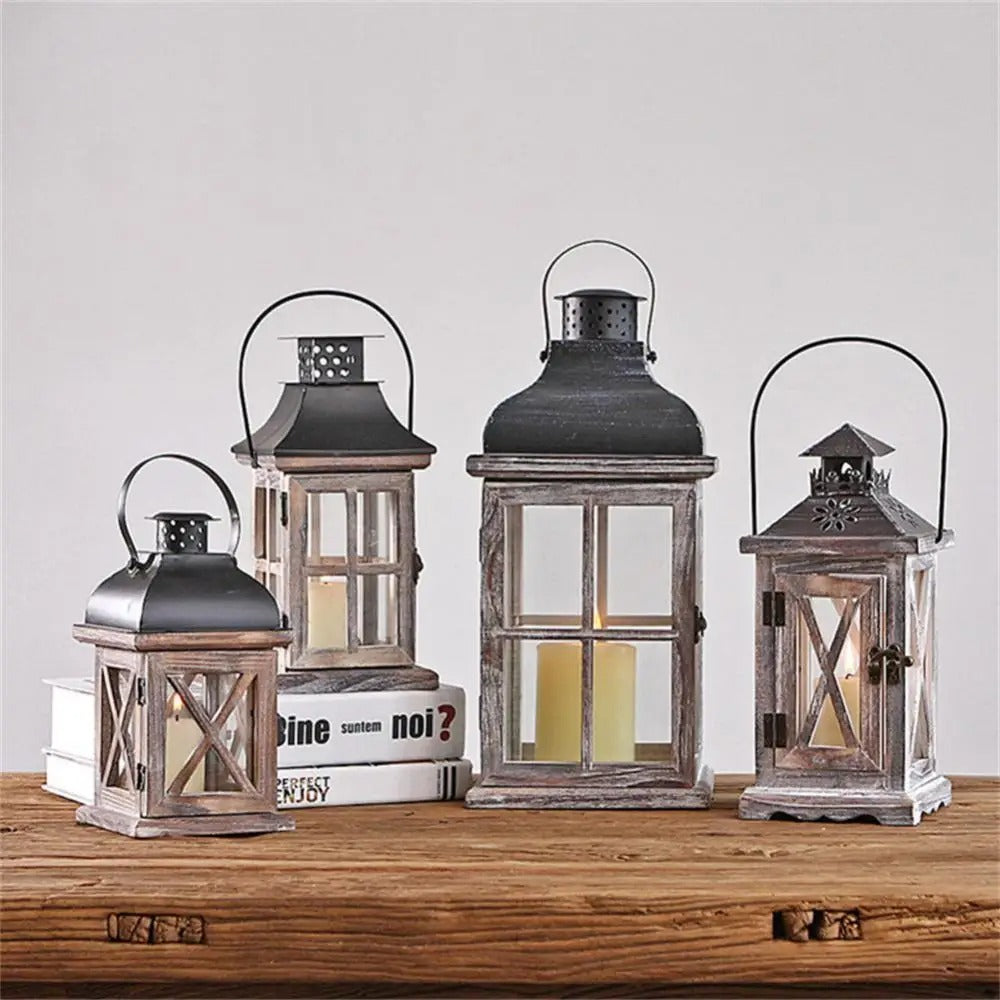 Windproof Lantern Wooden Retro Nordic Hanging