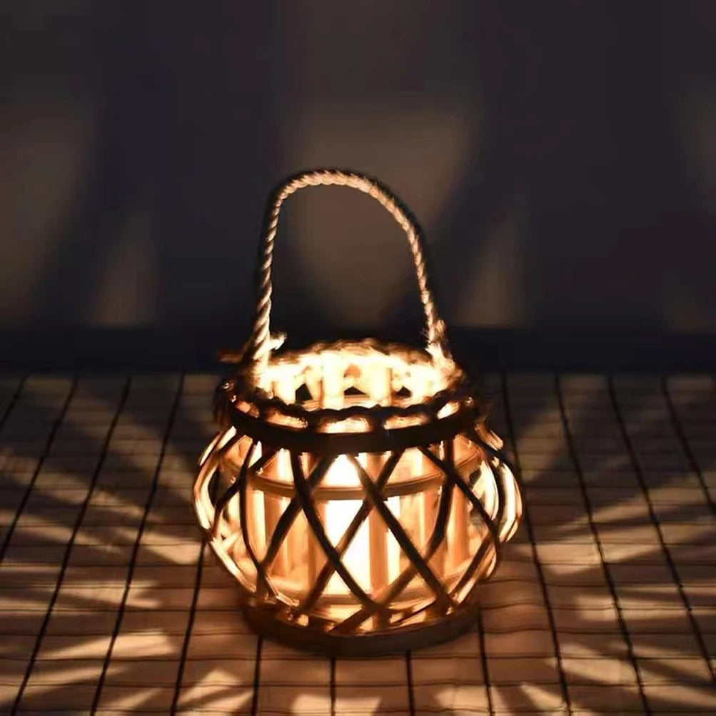 Wicker Lantern Electronic Candle Holder