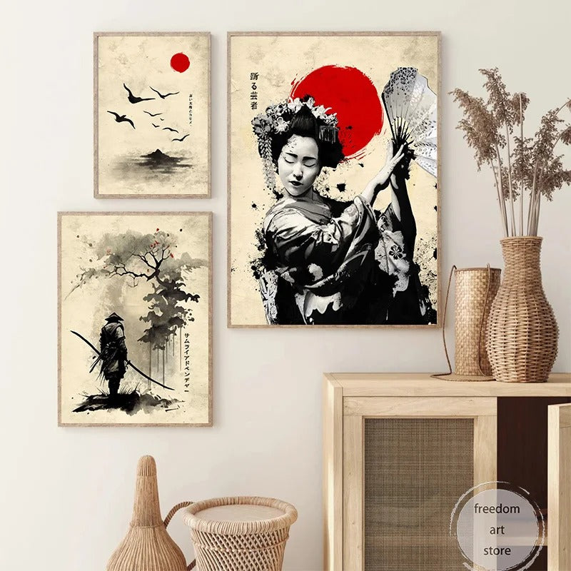 Japanese Geisha Samurai Print Picture