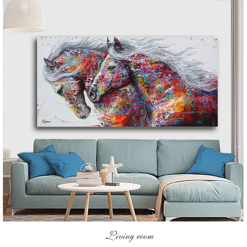 Modern Abstract Wall Art Two Running Horses Doodle Pop Banksy HD Canvas Poster