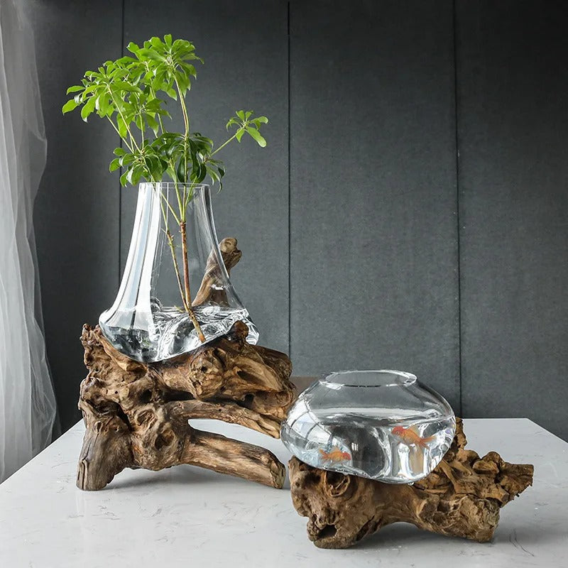 Glass Vase Dead Wood Rack Bonsai