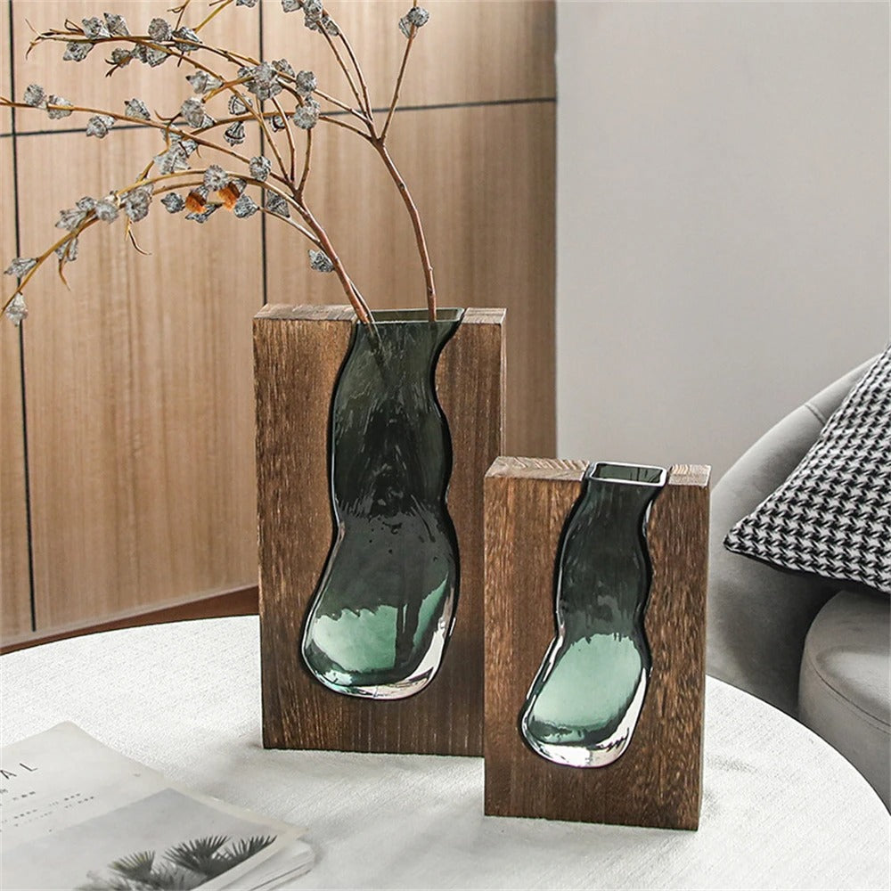 Luxury Nordic Wooden Flower Glass Vase