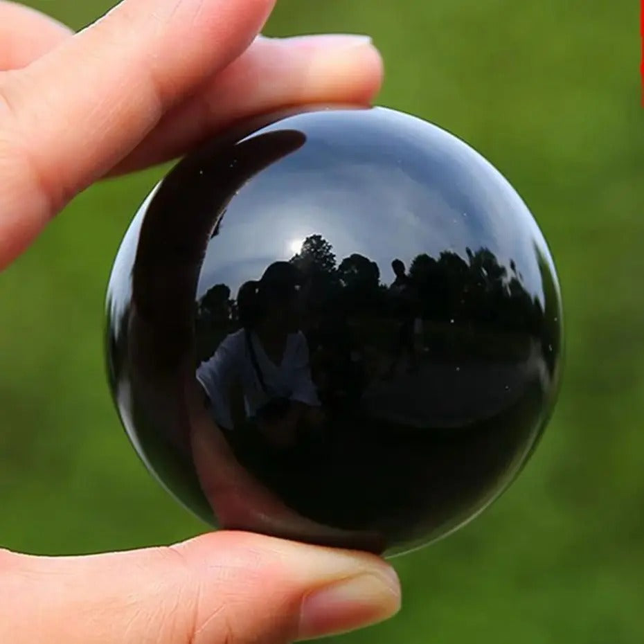 Black Obsidian Sphere Healing Crystal Magic Ball Reiki Rock Stone