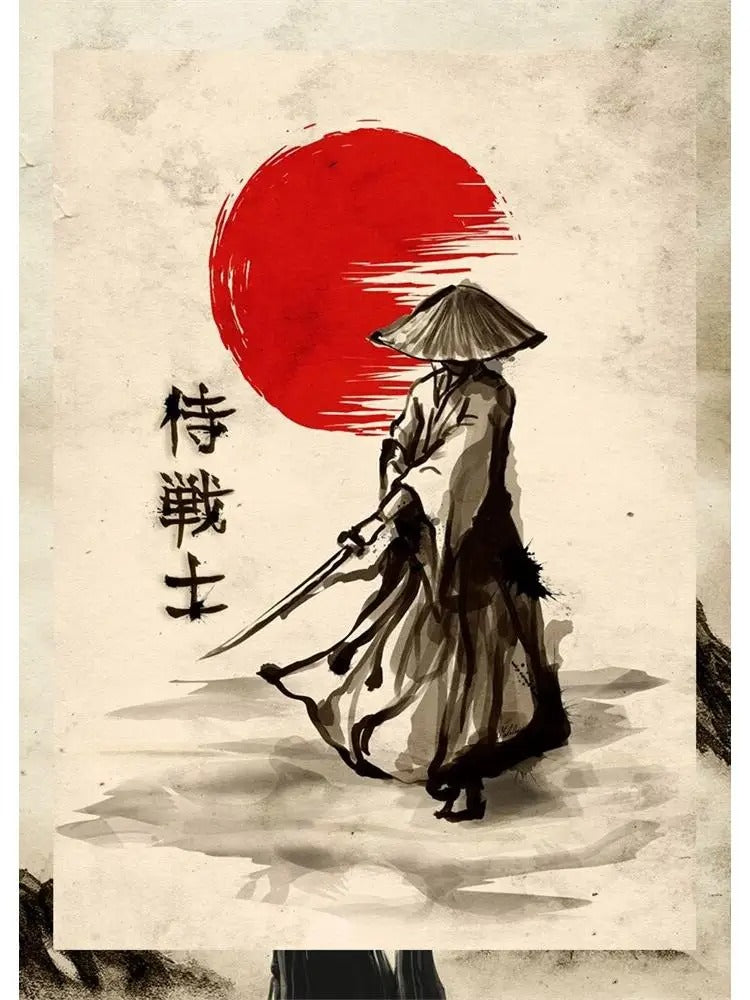 80s Retro Samurai Zen Bushido Painting Poster