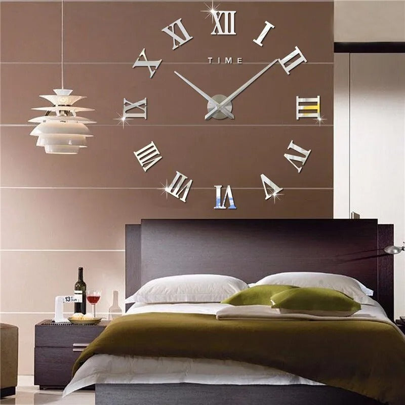 3D Acrylic Digital Wall Clock Roman Numerals Design Mirror Wall Clock