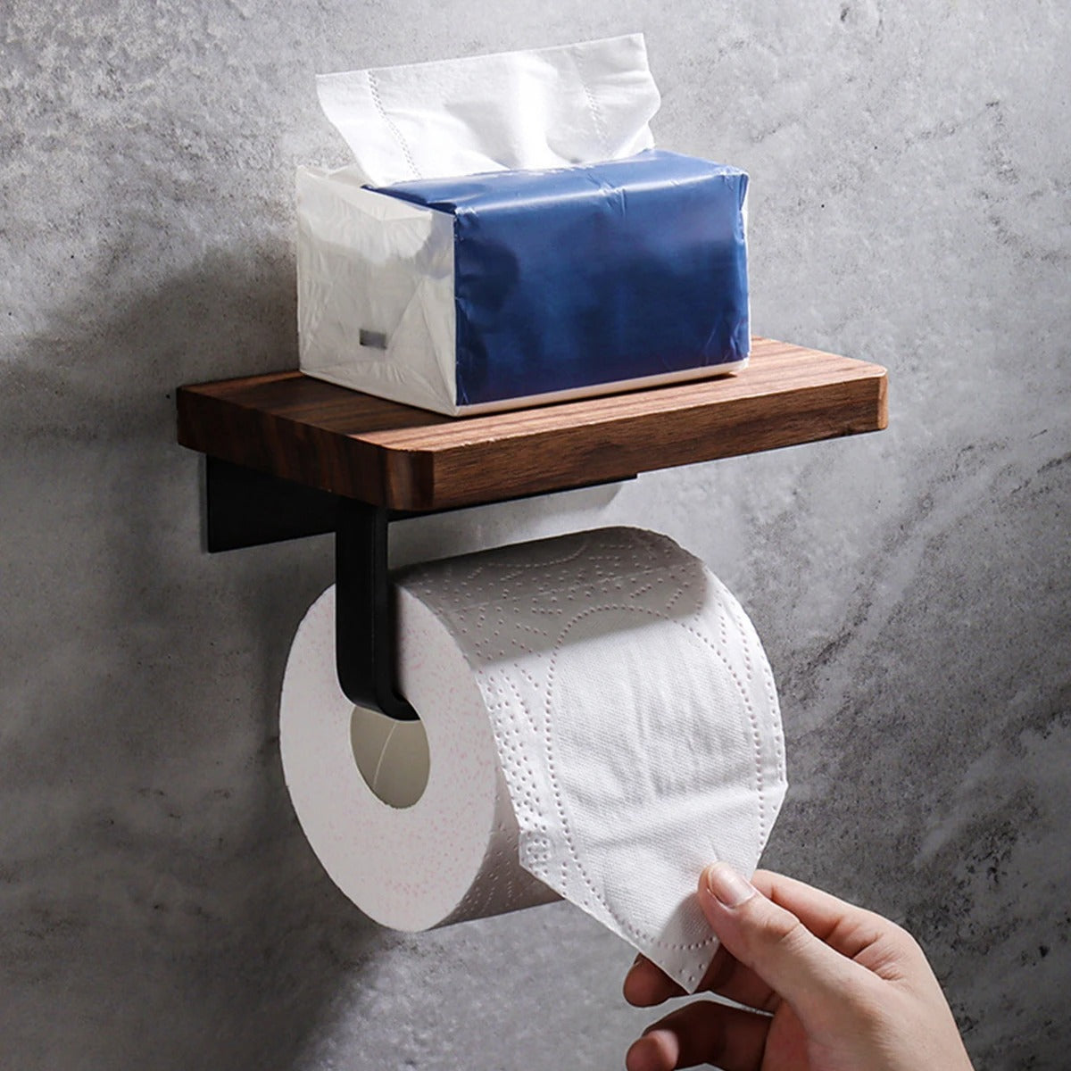 Toilet Paper Holder with Natural Walnut Wooden