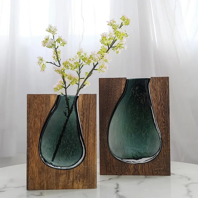 Luxury Nordic Wooden Flower Glass Vase