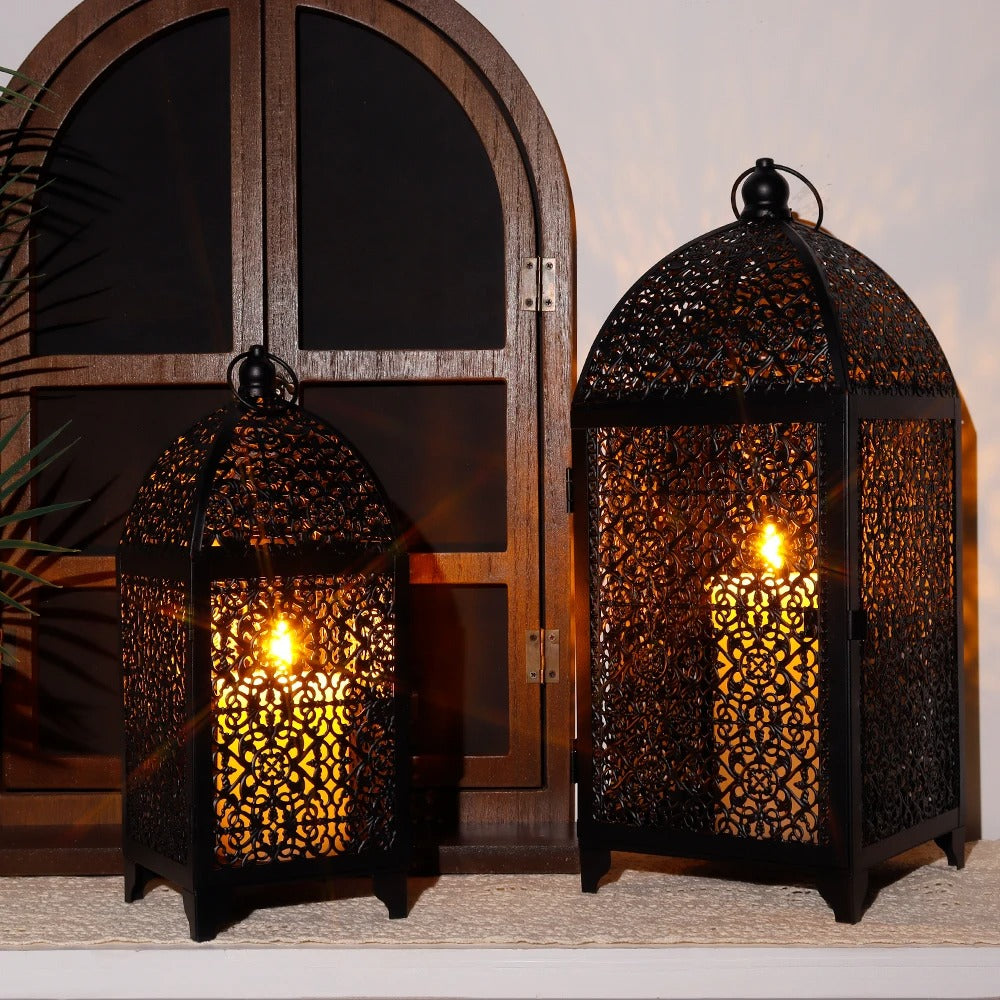 2Pcs Metal Candle Holder Black Candle Lantern