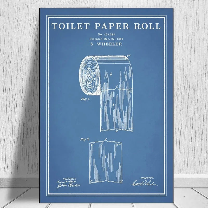 Toilet Paper Patent Vintage Poster Bathroom Wall Art Print Roll of Toilet Paper Blueprint