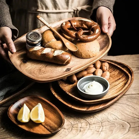 Solid Wood Dinner Plates Irregular Oval Serving Tray
