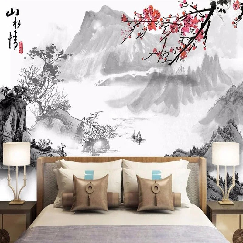 Custom Mural Wallpaper Chinese Style Landscape Ink Painting Fresco Backgroung