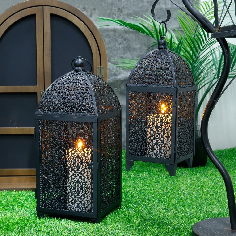 2Pcs Metal Candle Holder Black Candle Lantern