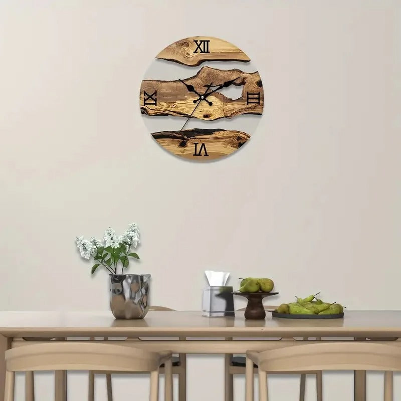 Olive Wood Clock Tempered Glass Transparent Clock