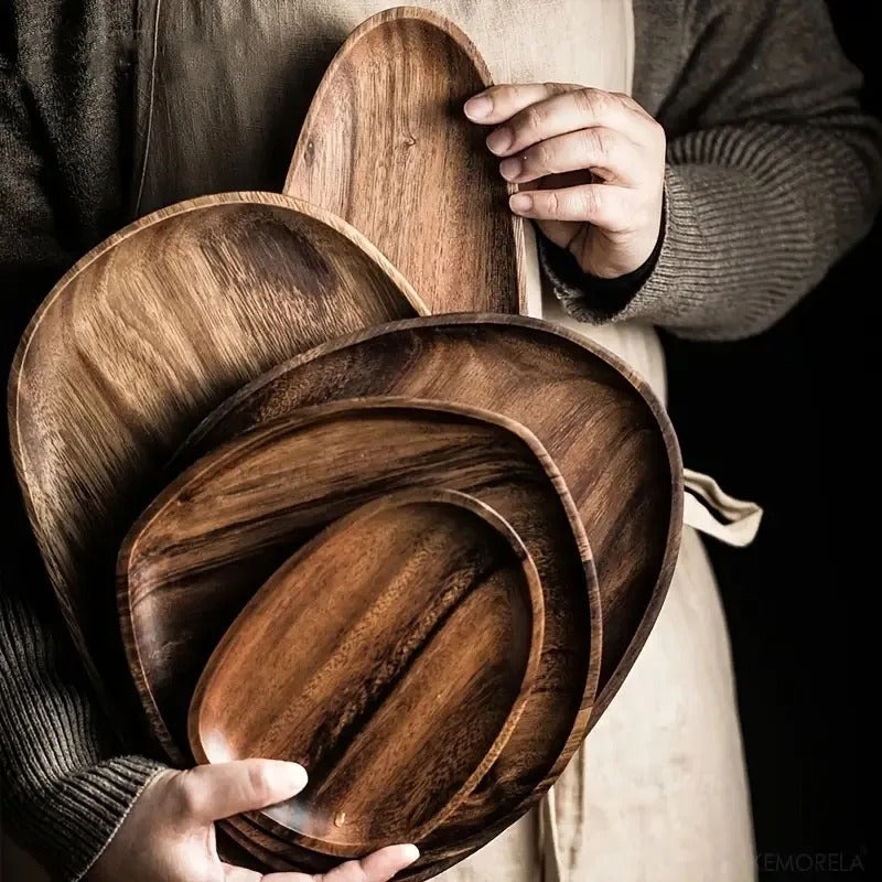 Solid Wood Dinner Plates Irregular Oval Serving Tray