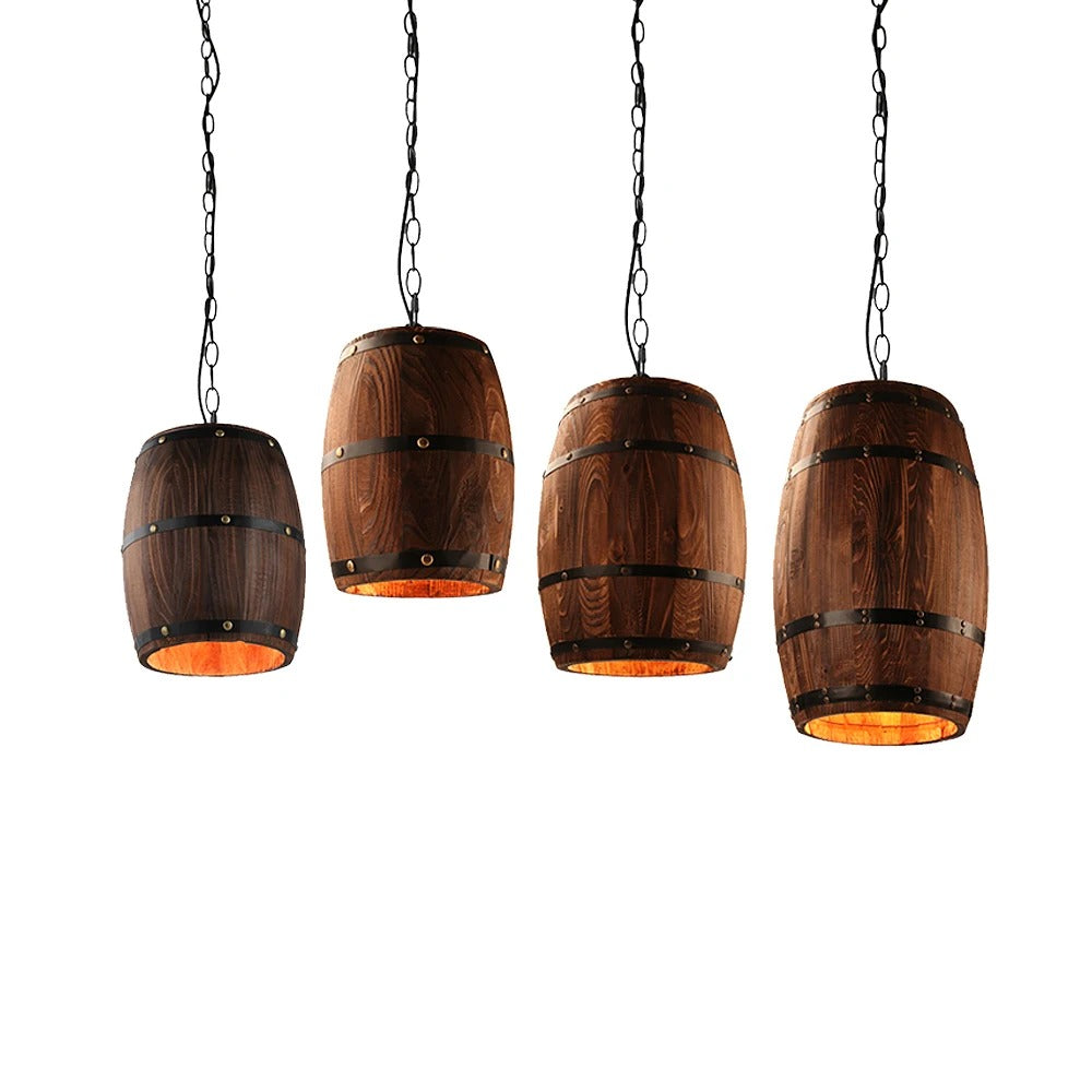 Loft Natural Wooden Wine Barrel Pendant Lights