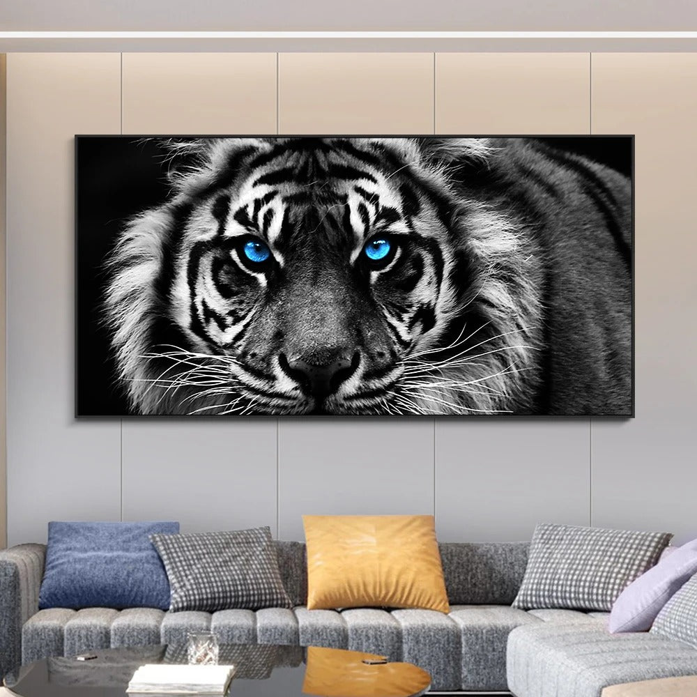 Modern Prints Canvas Art Black and White Tiger Head Painting Wall Art Poster