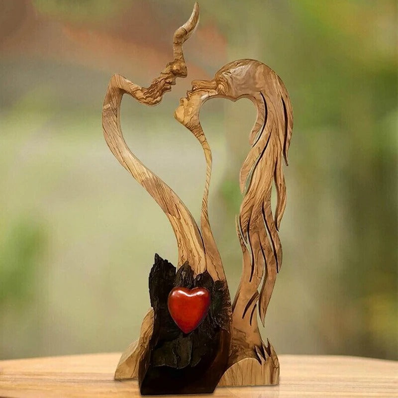 Love Eternal Wood Ornaments Wooden-Heart Desktop Sculpture