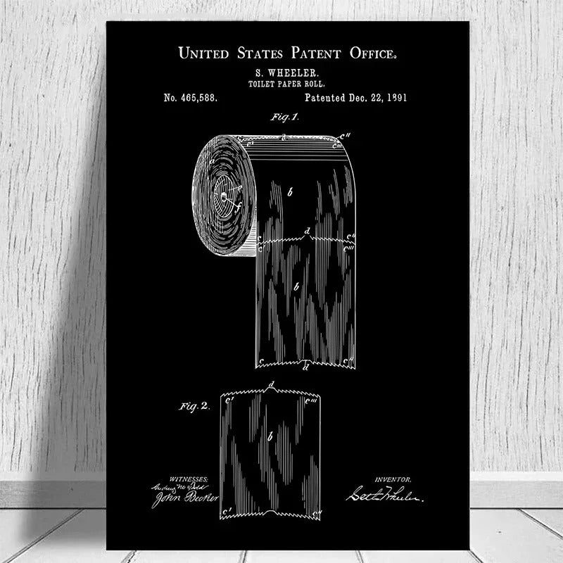 Toilet Paper Patent Vintage Poster Bathroom Wall Art Print Roll of Toilet Paper Blueprint