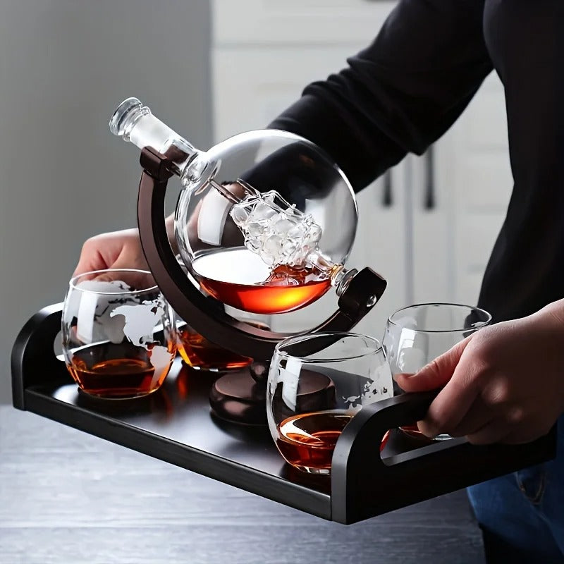 Globe Decanter Set with Lead-free Carafe Exquisite Wood-stand