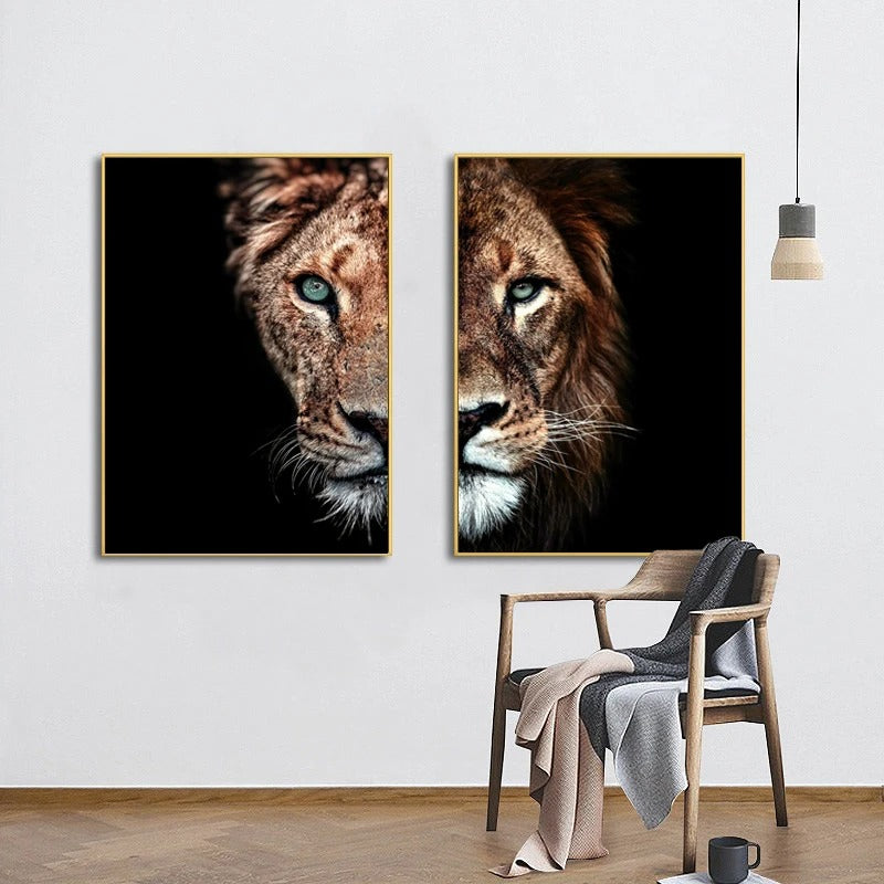 Canvas Paintings On The Wall Art Modern Male lion and lioness Decorative Posters