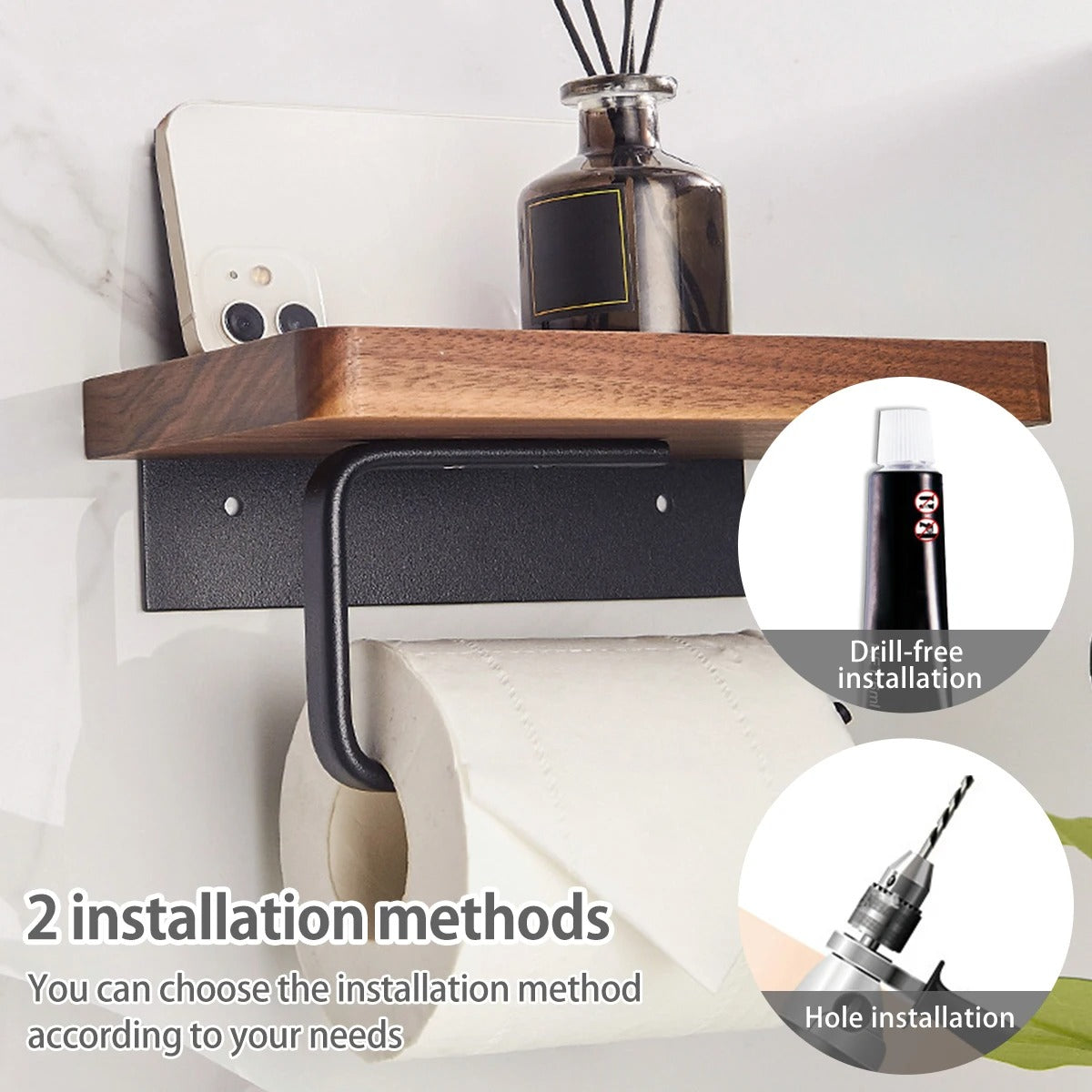 Toilet Paper Holder with Natural Walnut Wooden