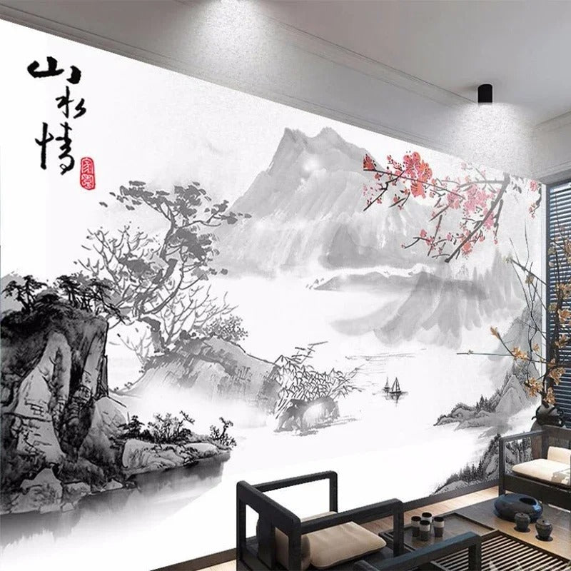 Custom Mural Wallpaper Chinese Style Landscape Ink Painting Fresco Backgroung