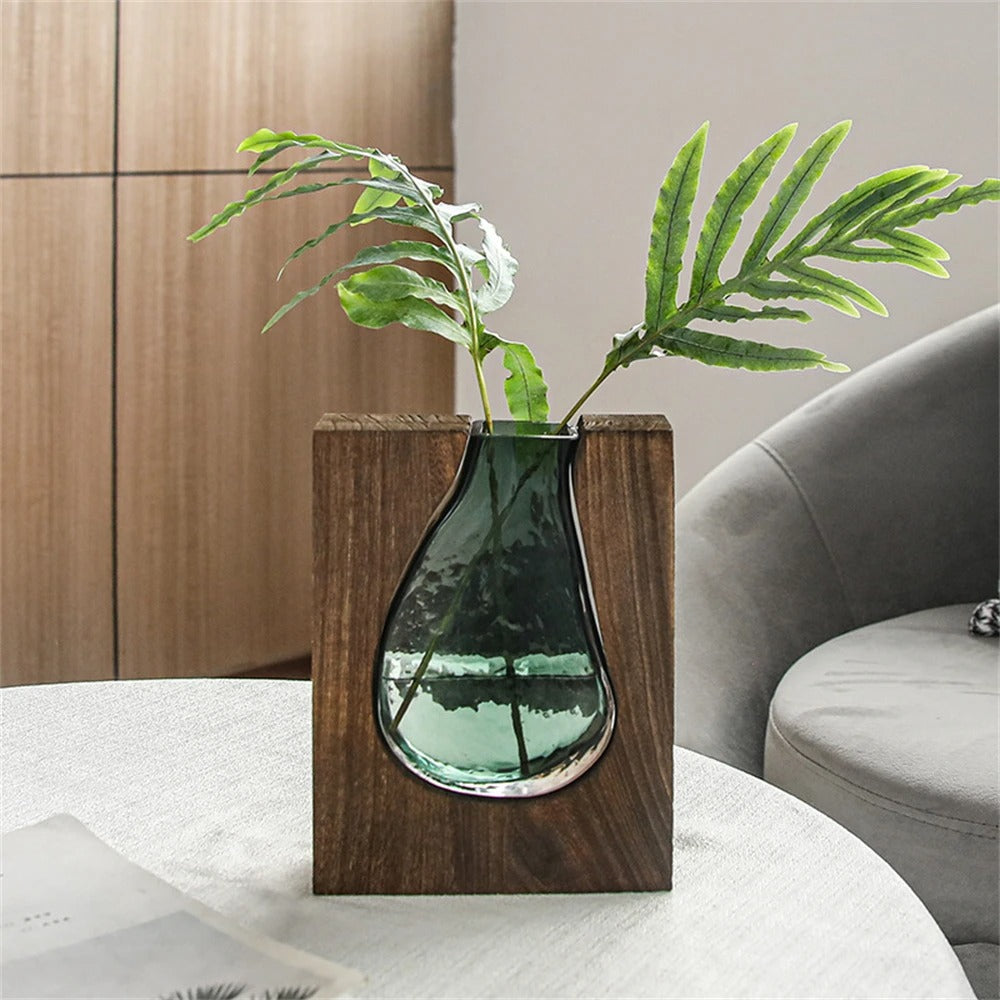 Luxury Nordic Wooden Flower Glass Vase