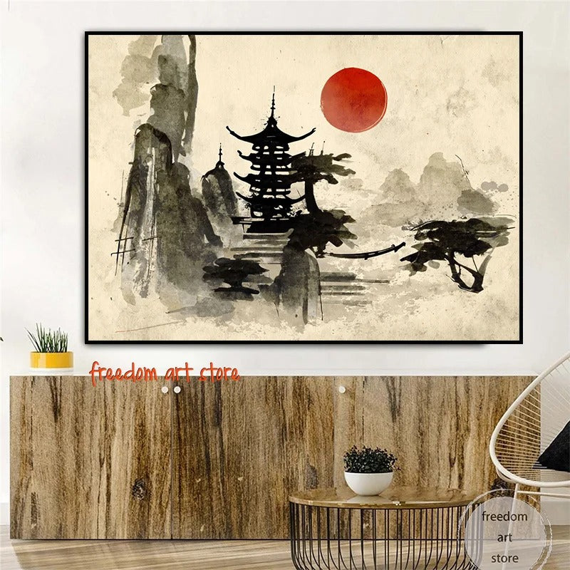 Japanese Geisha Samurai Print Picture